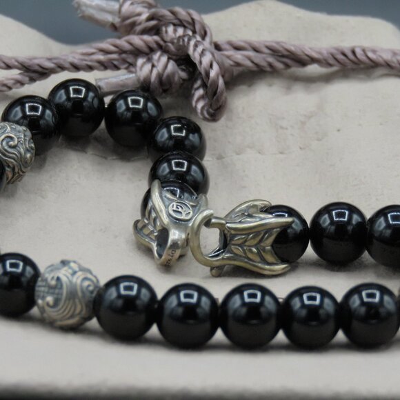 DAVID YURMAN Unisex WAVES Sterling Silver and Onyx Bead Bracelet 8.5” - Picture 3 of 3